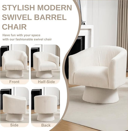 Swivel Accent Chair Set of 2, Modern 360° Swivel Barrel Chair, Corduroy Upholstered Single Sofa for Living Room, Bedroom (Beige)