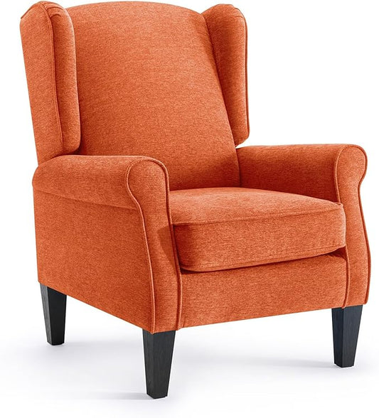 Accent Chair for Living Room, Vintage Orange Fabric Bedroom Corner Seats, Elegant English Armchairs with High Back, Modern Living Room Reading Wing Chair, Sillones para Sala