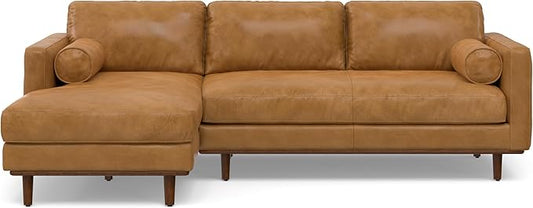 SIMPLIHOME Morrison Left Sectional Sofa in Full-Grain Genuine Leather, Sienna, 102-inches Wide, L-Shaped Leather Couch with Left Chaise for The Living Room and Family Room