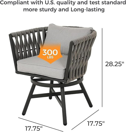 Grand patio Swivel Rope Wicker Chairs Set of 2, Patio Dining Chairs with Cushions, Wicker Armchairs Frame, Outdoor Modern Style for Backyard, Balcony, Quinn, Light Gray Brown