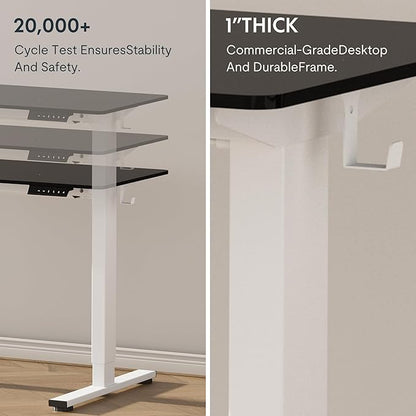 FLEXISPOT EN1 One-Piece Standing Desk, 60 x 24 Inches Large Height Adjustable Desk, Electric Sit Stand Desk Home Office Table Computer Workstation (White Frame + Black Desktop, 2 Packages)