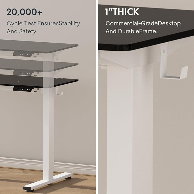 FLEXISPOT EN1 One Piece Standing Desk, 55 x 28 Inch Desktop Electric Adjustable Height Desk for Home Office and Computer Workstation (White Frame + Black Top, 2 Packages)