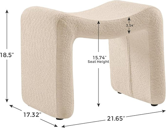 Modern Boucle Ottoman, Vanity Stool Chair, Foot Stool with Wooden Legs Sofa Bench Footstool Extra Seat for Vanity, Makeup Room, Living Room, Entryway, Set 2, Camel