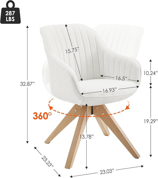 Zouron Accent Chair with Wooden Legs, Swivel Desk Chairs No Wheels, Upholstered Armchair Vanity Chair for Small Space Home Office Living Room Bedroom, Beige and Natural Wood