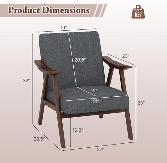 Giantex Mid-Century Modern Accent Chair Set of 2, Upholstered Comfy Living Room Chair with Arms, Anti-slip Felt Pads, Wooden Frame Soft Padded Armchair for Living Room Bedroom Office Study, Light Grey