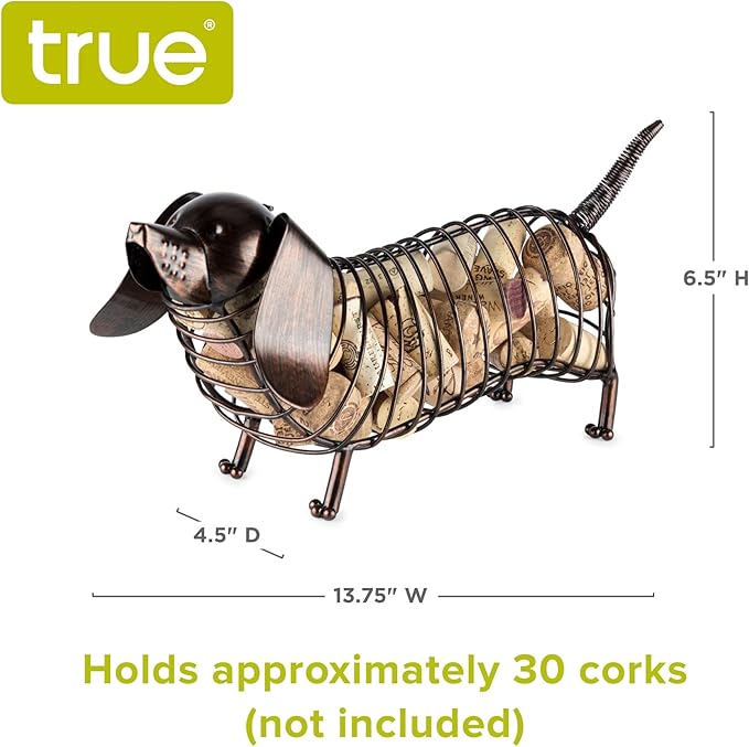 True Dachshund Cork Holder, Decorative Wine Cork Storage and Decor, Set of 1, Rustic Bronze Finish