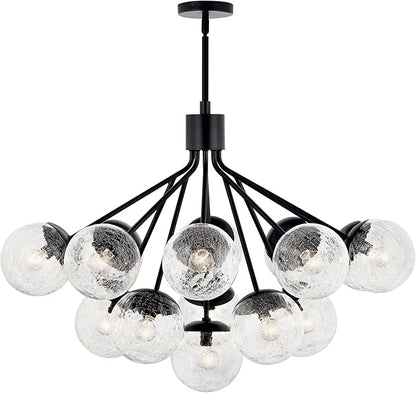 KICHLER Silvarious 16-Light Convertible Chandelier, Soft Modern Light with Clear Crackled Glass in Black, for Dining Room, Living Room or Foyer (26" x 38"), 52702BK