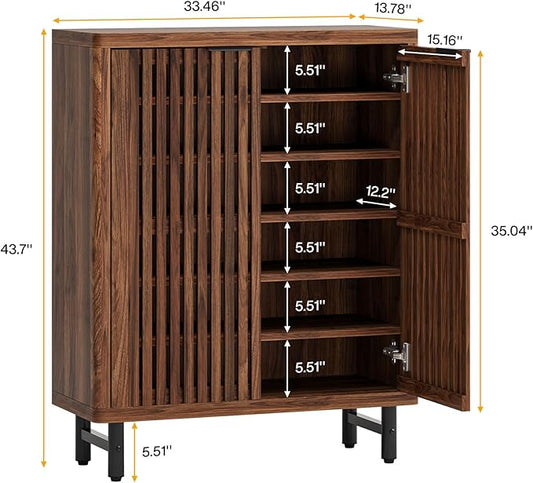Tribesigns 6-Tier Shoe Cabinet with Shutter Doors, Large Wooden Shoe Organizer Rack with Adjustable Shelves, Modern Farmhouse Hidden Storage Furniture for Entryway, Hallway (Walnut)
