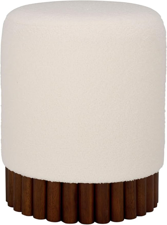 SAFAVIEH Home Collection - Cerna Off-White Ottoman with Dark Brown Solid Wood Base, Modern Round Accent Seat, Fully Assembled (OTT3402A)