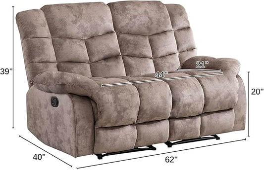EBELLO Manual Loveseat Recliner for Living Room, Extra Wide Modern Overstuffed 2 Seat Reclining Couch Sofa, Breathable Fabric and Padded Cushion, Light Brown
