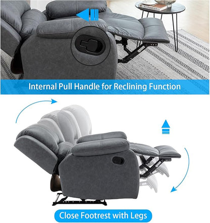 Manual Recliner Chair for Adults, Reclining Chairs, Breathable Leather Single Sofa with Adjustable Backrest, Modern Push Back Wingback Lounge Armchair for Living Room (Grey)