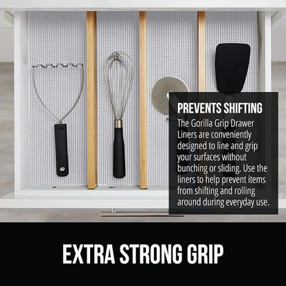 GORILLA GRIP powerGRIP Drawer Shelf and Cabinet Liner, Thick Strong Hold, Non-Adhesive Liners Protect Kitchen Cabinets and Cupboard, Bathroom Drawers, Easy Install, Breathable Mat, 17.5" x30', Lt Gray