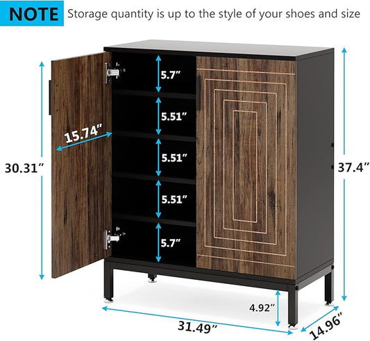 Tribesigns Shoe Cabinet with Doors, 20 Pairs Entryway Shoe Storage Cabinet with Shelves, 5-Tier Modern Free Standing Shoe Racks Storage Organizer for Closet, Living Room, Bedroom (Brown/Black)