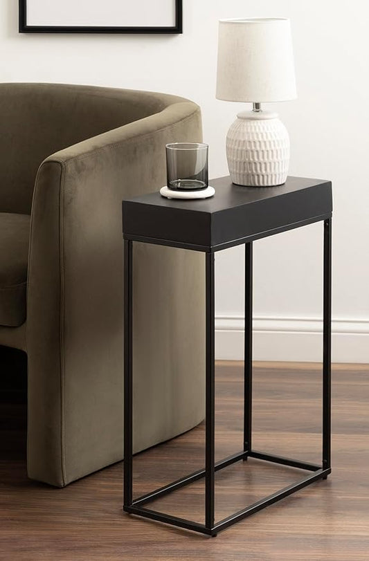 Kate and Laurel Karlsen Modern Wood and Metal Narrow Side Table; 16 x 8 x 24; Black; Minimal Slim End Table for Use as Bedroom Nightstand or Accent Entryway Table