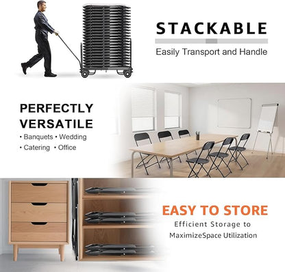 8 Pack Black Folding Chairs, Portable Stackable Commercial Foldable Chair, Indoor Outdoor Plastic Folding Chair for Events/Office/Home/Wedding/Party, 400lbs Capacity