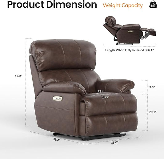 COLAMY Triple Motors Power Recliner Chair with Power Headrest & Lumbar Support Independent Adjustment for Living Room, Leather Electric Recliner Sofa Chair, Dark Brown