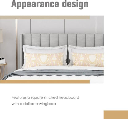 AGARTT Upholstered Platform Bed Frame Twin Size with Headboard and Footboard/Wooden Slats Support/No Box Spring Needed/Easy Assembly,Light Grey Linen