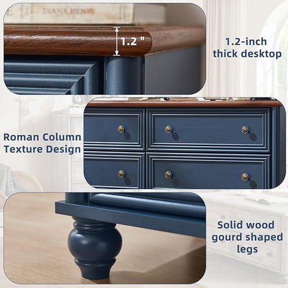 Farmhouse Dressers & Night Stand Set of 4, Wood 54" Wide 6 Drawer Dresser & 35" Tall Chest of Drawers, 18" Roman Column Nightstand Set of 2, Bedroom Furniture Dresser Sets for Home Living Room Hallway