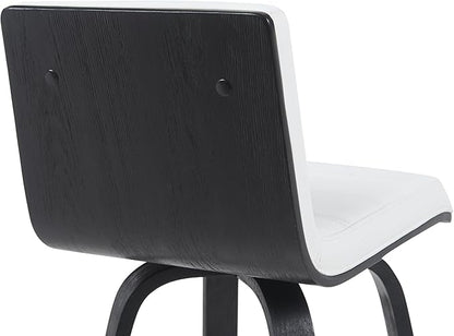 Armen Living Vienna Modern Swivel 30" Bar Height Barstool with White Faux Leather and Black Wood Finish