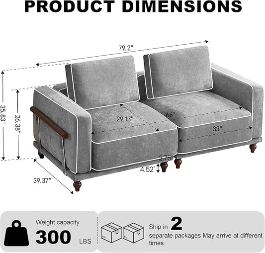 80" Loveseat Sofa Cloud Modular Sectional Couch,Deep Love Seat Couch with Armrests Wooden Legs,2 Seater Comfy Thicked Cushion Upholstered Sofa for Living Room Bedroom,Light Grey