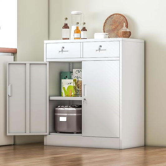 Metal Storage Cabinet, 36 Inch Tall Metal Storage Cabinet with Doors and Shelves, Pantry Cabinets with Drawer for Kitchen Storage, Garage Cabinet for Living, Dining Room, Assemble Required.