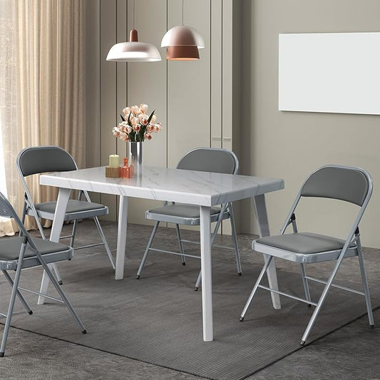 VINGLI 4 Pack Folding Chairs with Padded Seats, Metal Frame with Pu Leather Seat & Back, Capacity 350 lbs, Gray