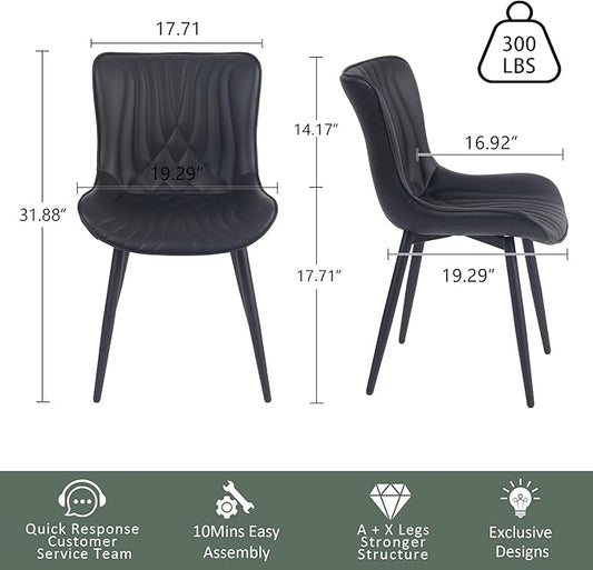 YOUTASTE Black Dining Chairs Set of 2 Mid Century Modern Kitchen&Dining Room Chairs Armless Upholstered Faux Leather Accent Chairs with Back Metal Vanity Lounge Side Chair for Living Room Bedroom