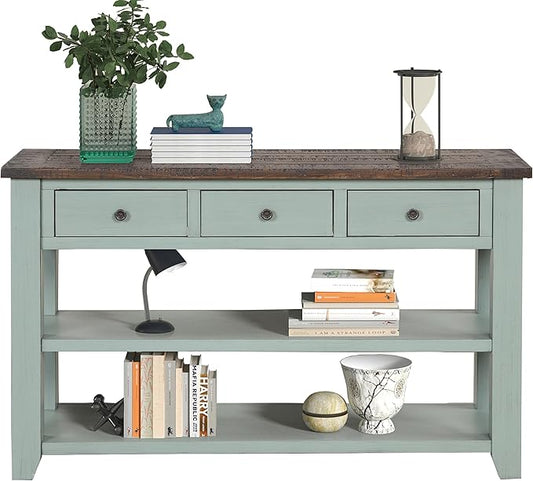 LKTART Solid Wood Console Table Sofa Table with Storage Drawers and Bottom Shelf Entryway Table for Entry Hallway Foyer Sofa Couch Table,Easy Assembled (48.8" Green)