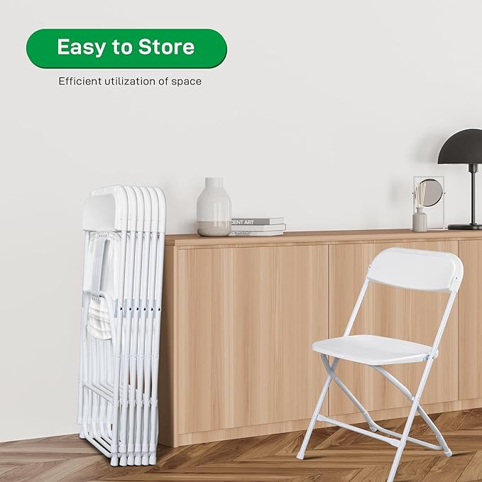 90 Pack White Plastic Folding Chairs, Portable Party Chairs, Stackable Commercial Seats with Steel Frame for Home Office Wedding Party Indoor Outdoor Events Chairs, 350lbs Capacity