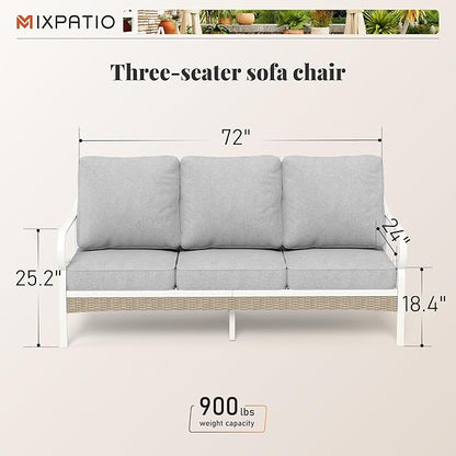 Patio Furniture Sofa, Love-Seat Patio Sofa Steel Frame Outdoor Sectional Couch with Deep Seating and 5.5” Cushions for Lawn Backyard Porch Deck, Beige