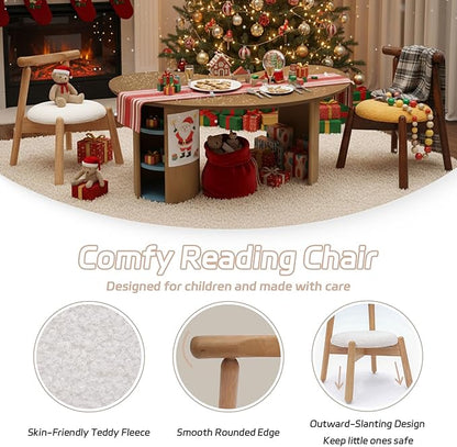 Kid Chair, Shepra Toddler Chairs Comfy Reading Chair for Kids Bedroom, Activity Table Chairs with Solid Wood Legs, Little Kids Furniture Wooden Stool for Children Playroom/Nursery/Gifts, White