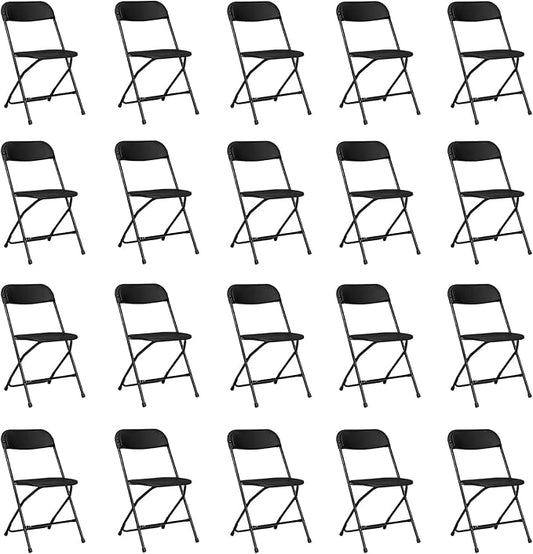 20 Pack Black Plastic Folding Chairs, Portable Party Chairs, Stackable Commercial Seats with Steel Frame for Home Office Wedding Party Indoor Outdoor Events Chairs, 350lbs Capacity