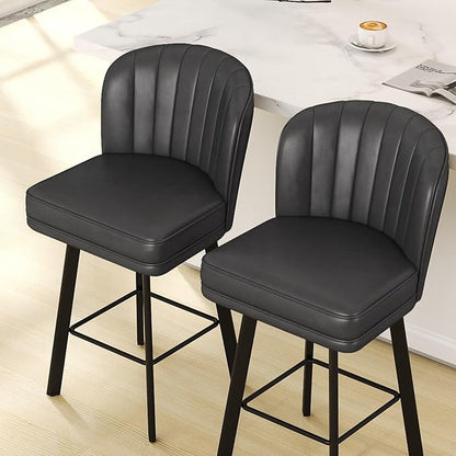 Swivel Counter Height Bar Stools Set of 3, 30'' Modern Barstools with Backs and Metal Legs, Upholstered Bar Chairs, Faux Leather Black Stools for Kitchen Island Chairs