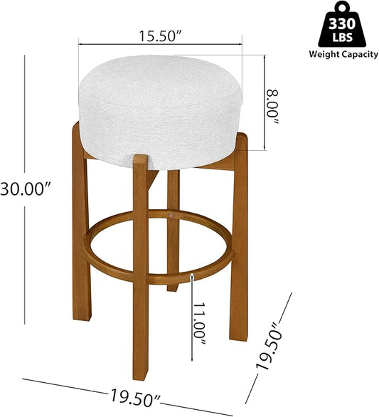 Christopher Knight Home Lera Modern Counter Height Bar Stools Set of 2, Fabric Round Stool Chair for Kitchen Island, Wooden Dining Room Chair, Upholstered Counter Stool with Footrest, Walnut+Ivory