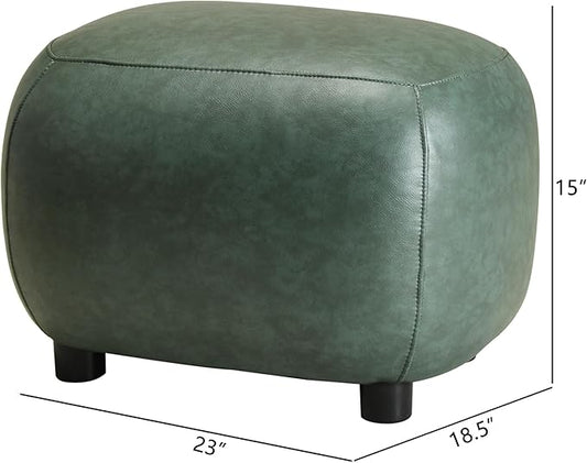 KINWELL 23" Wide Faux Leather Upholstered Ottoman Set of 2, Mid-Century Modern Living Room Footrest with Soft Padded Seat, Footstool for Bedroom, Entryway or Living Room, Green