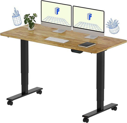 FLEXISPOT E6 MAX Solid Wood Dual Motor 55x24 Inch 3-Stage Heavy Duty Standing Desk, 330lbs Weight Capacity, Height Adjustable Desk w/Cable Management & Wheels(Butcher Block Rubberwood + Black Frame)