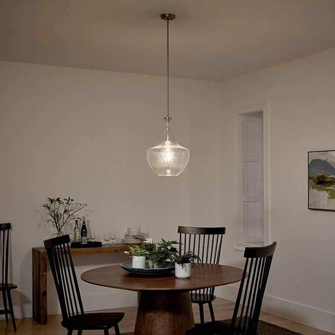 Kichler Everly 19.75" Kitchen Bell Pendant in Brushed Nickel, 1-Light Clear Seeded Glass Pendant Light, (19.75" H x 13.75" W), 42046NICS