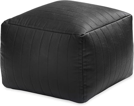 Anji Mountain 100% Handmade & Handcrafted Comfortable Home Décor Pouf Ottoman Footrest for Living Room, Bedroom, Nursery, Kidsroom, Patio Furniture - (22" x 22" x 16" - Black)