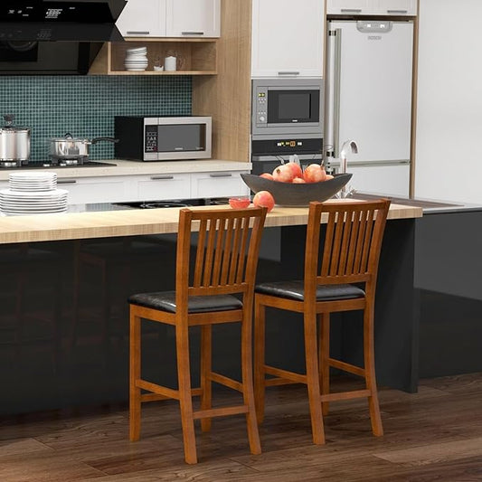 COSTWAY Bar Stools Set of 2, 25.5” Counter Height Bar Stool with Backrest, Padded Seat, Footrest & Rubber Wood Frame, for Kitchen Island, Pub & Restaurant (2)