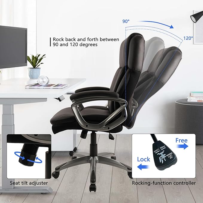 CLATINA Big and Tall Executive Office Chair, Extra Wide Seat, 500 LBS Capacity Heavy Duty Ergonomic Cloth Desk Chair with Wheels and Padded Armrests, High Back Fabric Computer Task Chair, Black