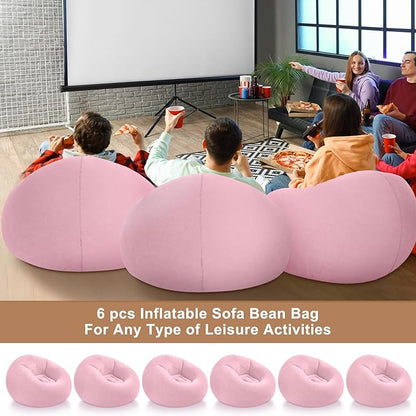 Realspring 6 Pcs Bean Bag Chairs for Adults Inflatable Chairs with Electric Air Pump,Blow up Couch Folding Portable Inflatable Couch Lazy Sofa for Reading Living Room Camping (Pink)