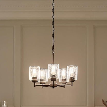 Kichler Winslow 19.75" Chandelier in Olde Bronze®, 5-Light Chandelier for Dining Room, Living Room, or Bedroom, Clear Seeded Glass, (19.75" W x 16" H), 44030OZ