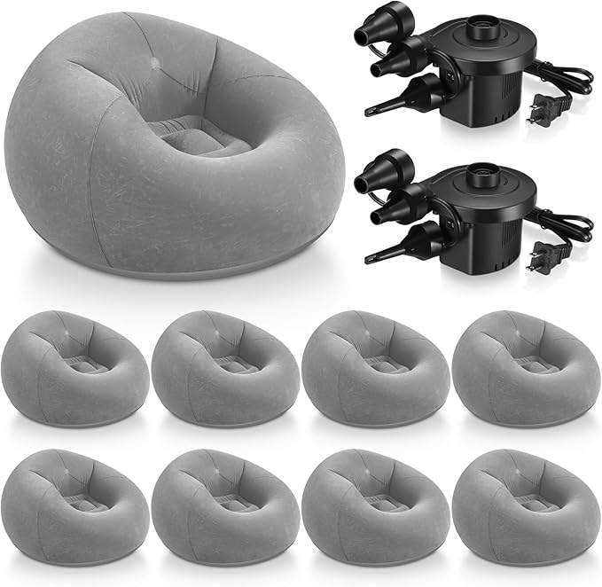 Realspring 9 Pcs Bean Bag Chairs for Adults Inflatable Chairs with Electric Air Pump,Blow up Couch Folding Portable Inflatable Couch Lazy Sofa for Reading Living Room Camping (Grey)