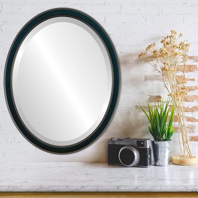 OVALCREST Oval Beveled Wall Mirror for Home Decor - Toronto Style - Royal Blue - 18" x 14"