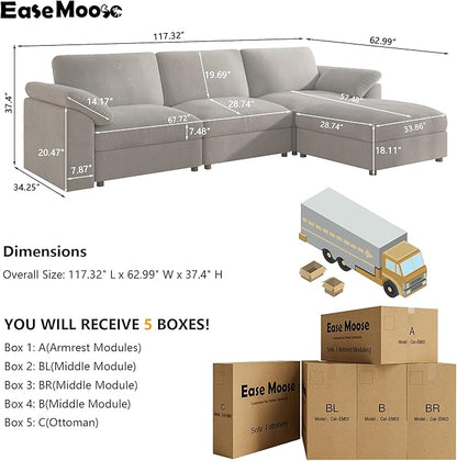EASE MOOSE Oversized Modular Sectional Sofa, Extra Large L Shape Sectional Cloud Couch,Comfty Deep Modular Sofa with Ottoman，for Living Room