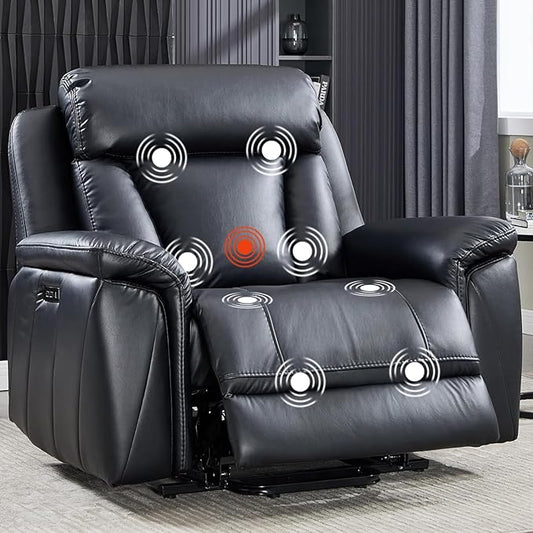 CANMOV 50" Wide Oversized Recliner, Faux Leather Power Lift Recliner Chair, Extra Large Lift Chair with Massage and Heat, Stand Up Recliner for Elderly Big and Tall,Black