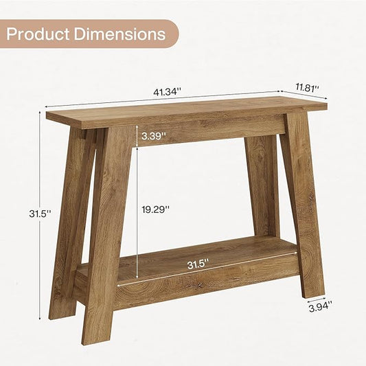 Tribesigns 41.3" Farmhouse Console Table, 2-Tier Wooden Entryway Table with Storage, Rustic Narrow Behind Couch for Living Room, Hallway, Foyer,Natural