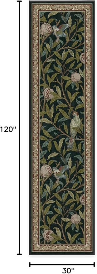 RUGGABLE x Morris & Co Machine Washable Runner Rug – Pomegranate Blue Green 2.5x10, Stain-Resistant, Non-Slip – Washable Rug for Hallway, Entryway, Living Room & Kitchen–with Standard Pad