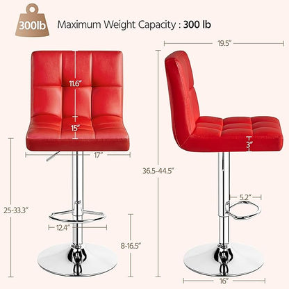 Yaheetech Bar Stools Set of 4, Adjustable PU Leather Swivel Barstools, Modern Counter Stools with Back and Footrest, Counter Height Barstools for Bar, Kitchen, Dining Room, Red