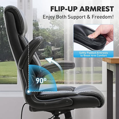 Heavy Duty High-Back Office Chair, Ergonomic Home Computer Chair with Lumbar Support & Tilt Lock, Big and Tall Executive Office Chairs for Work, Black, Set of 2